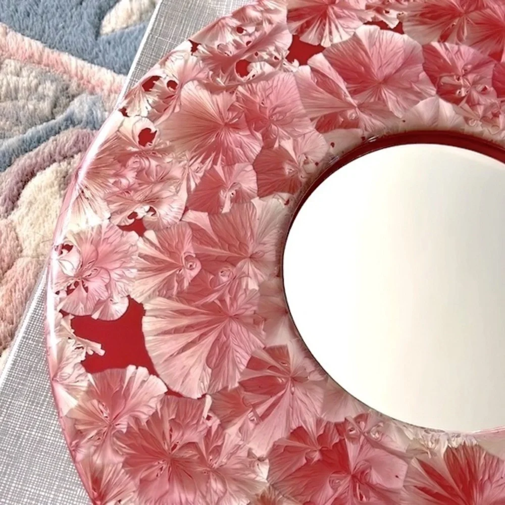 Brand New in Box Route 5 Round Ceramic Floral Decorative Mirror Red Pink White
